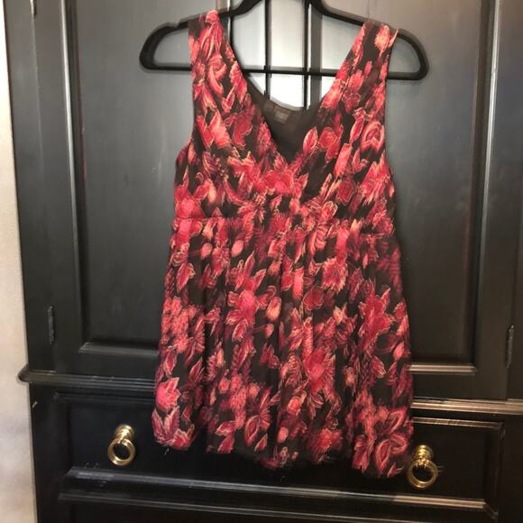 Express Boho Hippie CottageCore Goth Black Red floral Summer Top Tank Medium - Picture 2 of 8